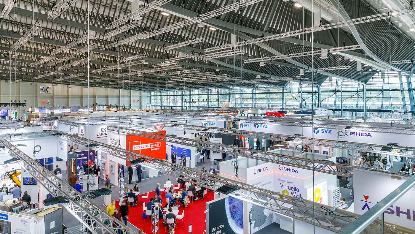 View over the exhibitors' stands at FACHPACK